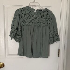 Chic Lace Detail Women's Blouse in Sage